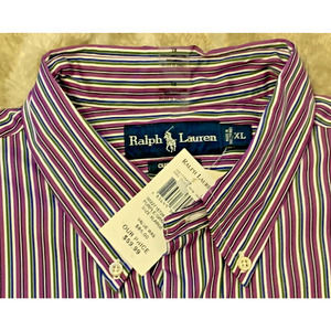 VTG Ralph Lauren PURPLE STRIPE Custom Fit Dress Shirt Men's XL - NEW with Tags